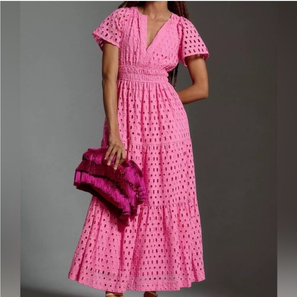 Anthropologie Pink Eyelet Dress